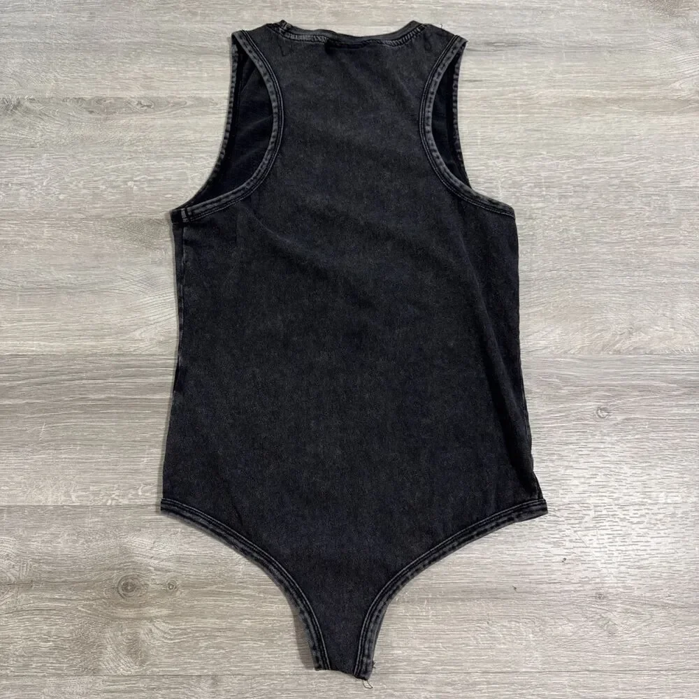 Los Angeles Lakers Shirt Women's Tank Bodysuit Black Acid Wash NBA Size Small